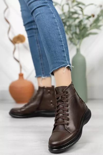 Естествена кожа с цип Ежедневни къси дамски ботуши / ботуши с връзки