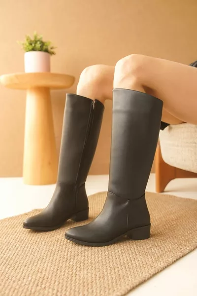 Bottes à talons courts Rocco pour femme - cuir noir