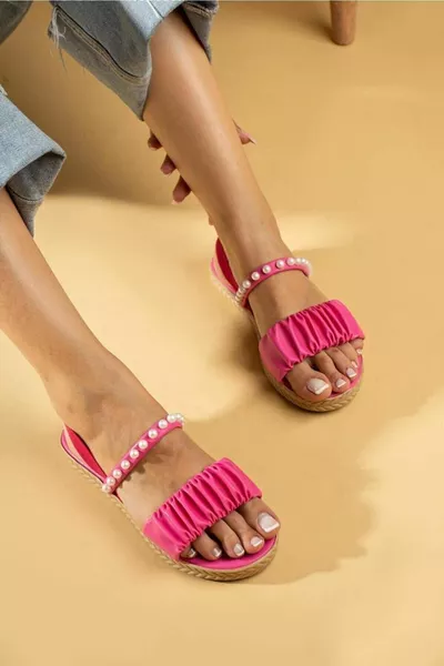 Pink pearl stone drawstring sandals