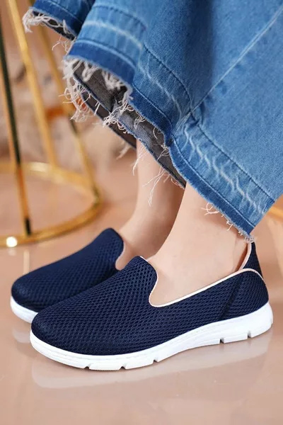 Schuhe Damen Marineblau Mesh Stoff Sommer Sport Ballerinas