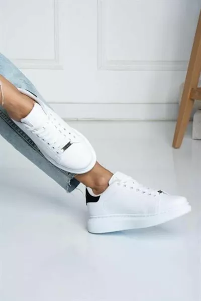  Wit Zwart Kleur Witte Zool Vetersluiting Casual Dames Sneakers
