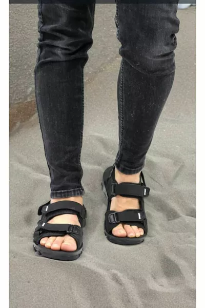 Foxter New Black Спортивные мужские сандалии с анатомической прострочкой