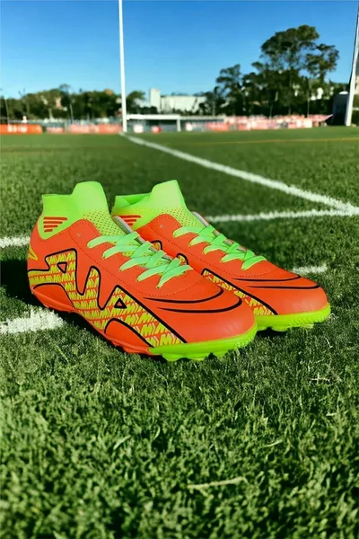 جوارب كاحل الياقة المدورة حذاء كرة قدم برتقالي - أصفر