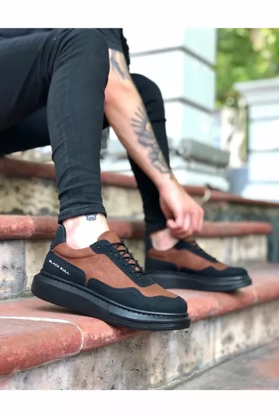 Кафява черна кожена гума с висока подметка Мъжки обувки 