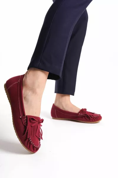  Borgogna camoscio nappa casual donne ballerine