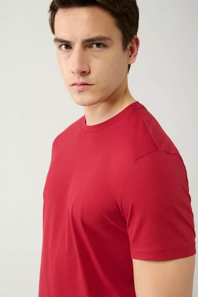 Men's Burgundy % Cotton Breathable Crew Neck T-shirt 