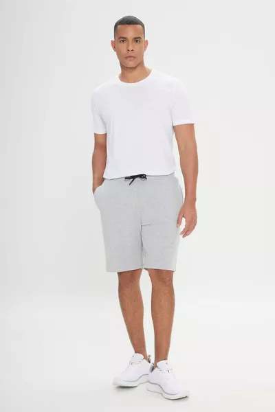 Herren Hellgrau Melange Standard Fit Casual Sport Strickshorts