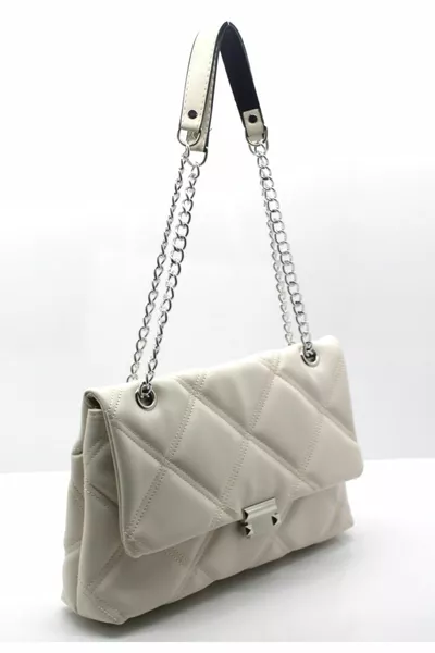 Women's Quilted Embroidered Silver Chain Crossbody Bag