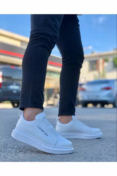 أحذية رياضية رجالية عادية بحزام أبيض مريحة غير قابلة للانزلاق وحيد نصف أحذية رياضية متينة