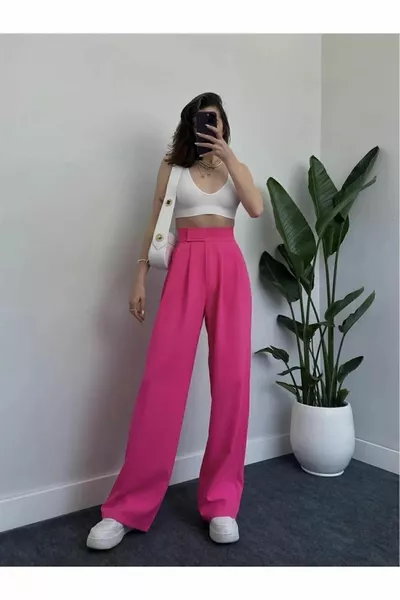 Pantalon Palazzo taille haute taille velcro femme