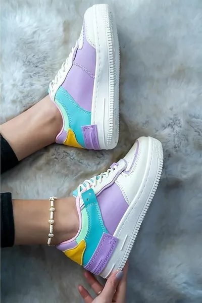 Women's Beige Lilac Color Model Sneaker Sneakers