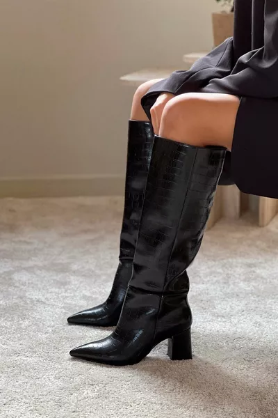 Briar Black gemusterte gemusterte Damen Stiefel mit Absatz Absatz