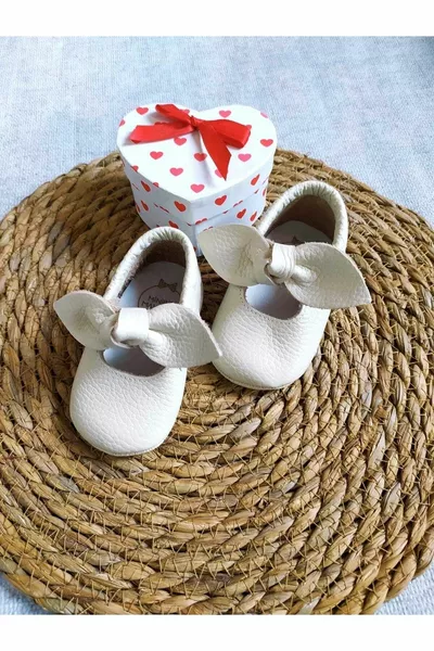 Angel Model Baby Girl Cream Натуральная кожа Лоферы Первый шаг Обувь