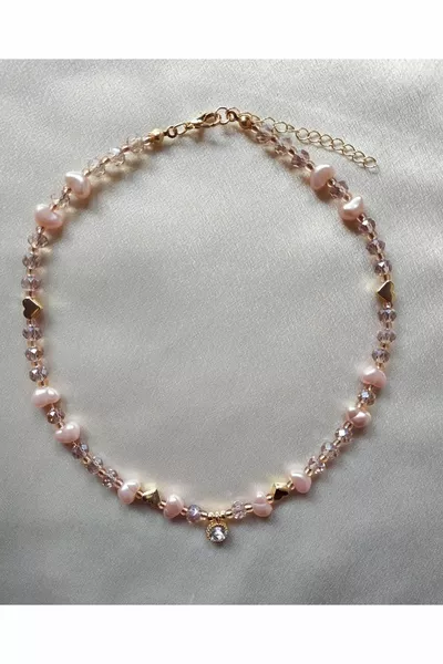 Baroque pearl heart bead necklace with white shimmer tipped