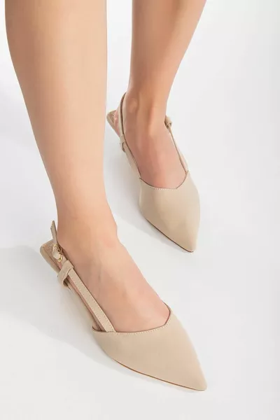 Beige Matte Spitz Zehenschnalle 3 cm Absätze