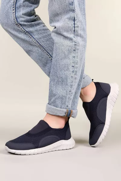 Chaussures de marche orthopédiques bleu marine pour hommes