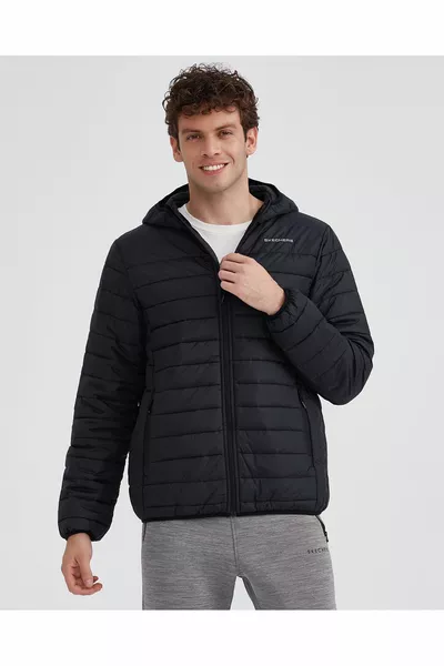 M Essential Kapuzenjacke Herren Schwarzer Mantel 