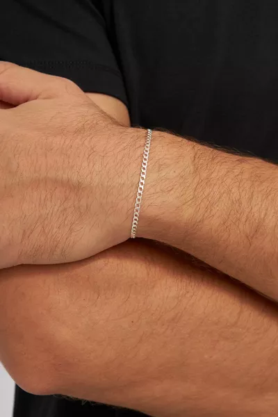 3мм Gourmet  Стерлинговое серебро Мужской браслет-цепочка 