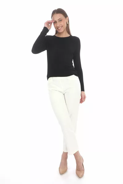 Women's Crew Neck Viscose Lycra Long Sleeve T-shirt-black