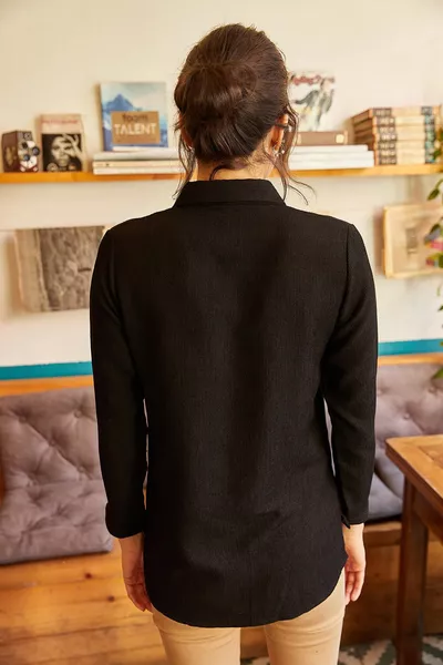 Zwart dun geribbeld fluwelen overhemd voor dames 