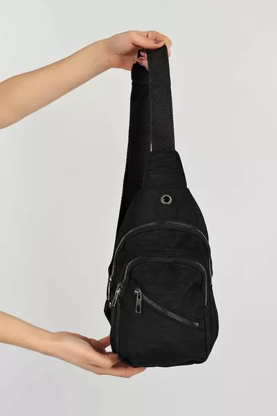 Unisex Black Side Cross Chest And Waist Bag , Mobile Phone Compartment Bag With Headphone Usb Output