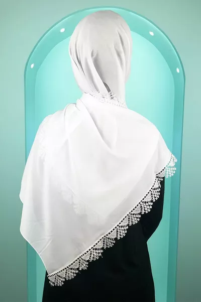 Donna Madre Chiffon Pizzo Ricamo Ecru Hijab Preghiera Mevlüt Velo Abito Da Sera Scialle