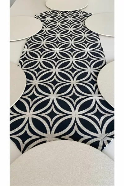 Black Ring Pattern Runner + Supla Set of 6