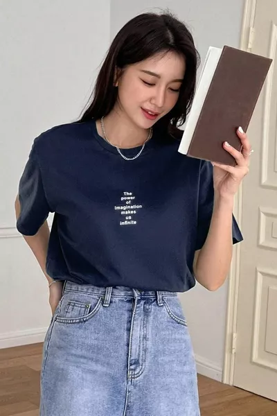 Unisex Navy Blue The Power Of Printed Oversize T-shirt