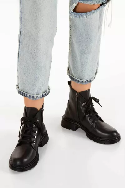Echtes Leder Low Heel Pelz Schwarz Damen Stiefel Postal