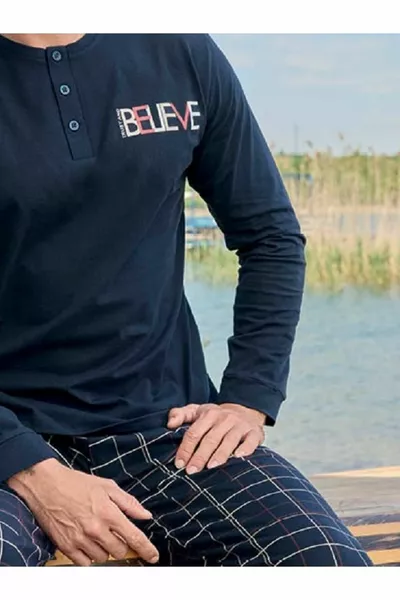 الرجال بتمشيط القطن واحد جيرسي طويلة الأكمام بيجامة مجموعة الموسم الجديد