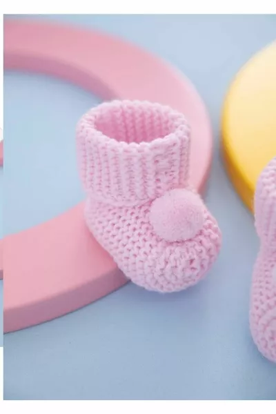 Rosa Baby Mädchen Pompon Stiefeletten Strick Stiefeletten