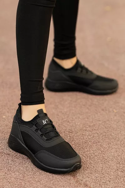 Dames Zwart Casual Zool Zacht Mesh Gedetailleerde Sneaker Ademende Flexibele Wandelschoenen
