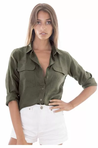 نسائي كاكي الاسترخاء صالح قميص