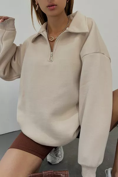 المرأة كريم بولو طوق كبير الحجم 3 الموضوع أثيرت قميص من النوع الثقيل