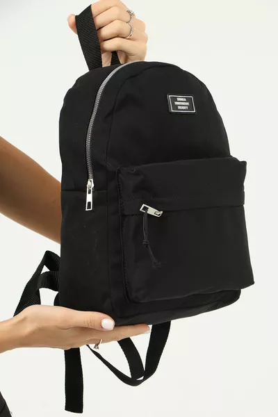 Schwarz  mit Reißverschluss und 2 Fächern Vordertasche Detaillierter Unisex-Rucksack aus Canvas-Stoff L: cm B: cm B: C