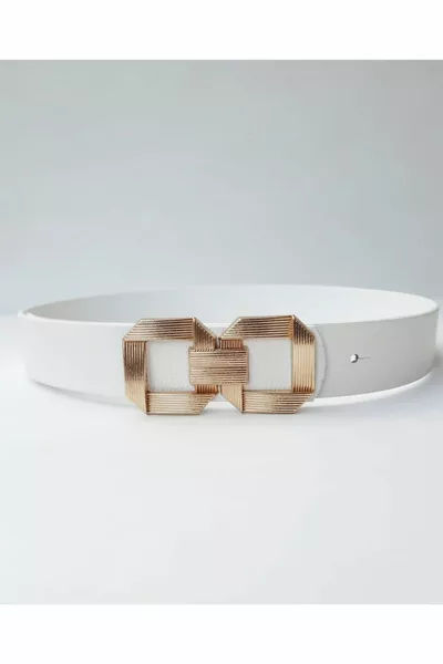 Women's White Belt with Gold Buckle