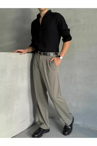 Men's Pleated Baggy Molded Fabric Pants