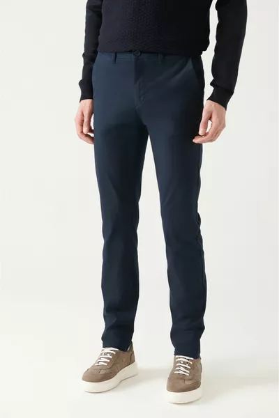 Pantaloni da uomo in tela chino elasticizzata blu navy 