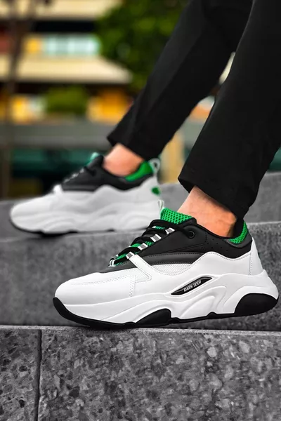 حذاء رياضي أبيض أسود أخضر للجنسين