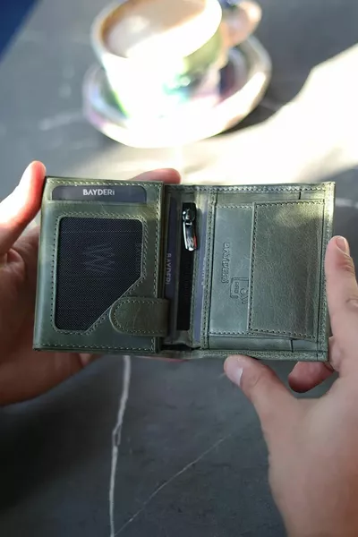 Bayderi Luna Cuir véritable Rfid Protégé Porte-monnaie pratique Polite Portefeuille pour homme