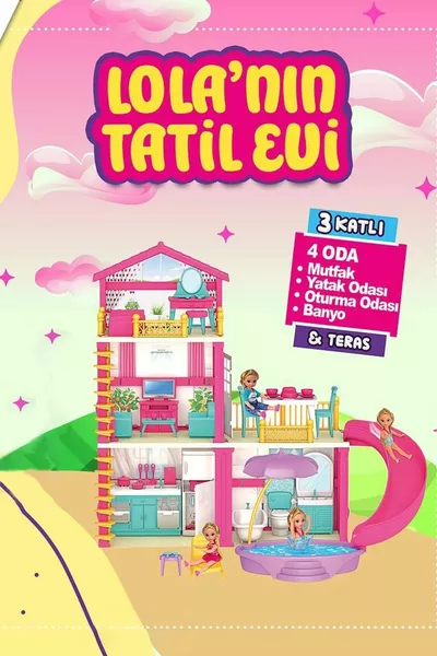 Lola's Holiday Home 3 Floors 4 Rooms Terrace Water Slide Barbie House Toy House Set Playhouse