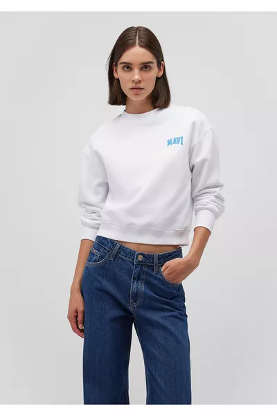 Weißes Crop-Sweatshirt mit Logodruck 