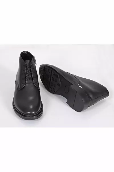 Echt lederen zwarte winterlaarzen met vetersluiting voor heren met ritssluiting