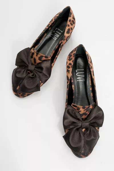 VERO nero e giallo fantasia fiocco di raso donna ballerine con tacco