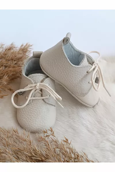Alpha Cream Mocassins pour bébé en cuir véritable