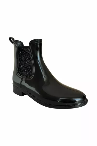 حذاء مطر نسائي بإبزيم بحزام أسود - أسود