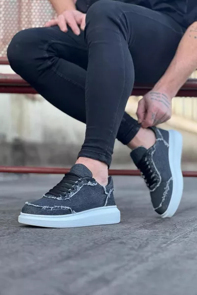  رمادي الدنيم النسيج الرجال أحذية عارضة