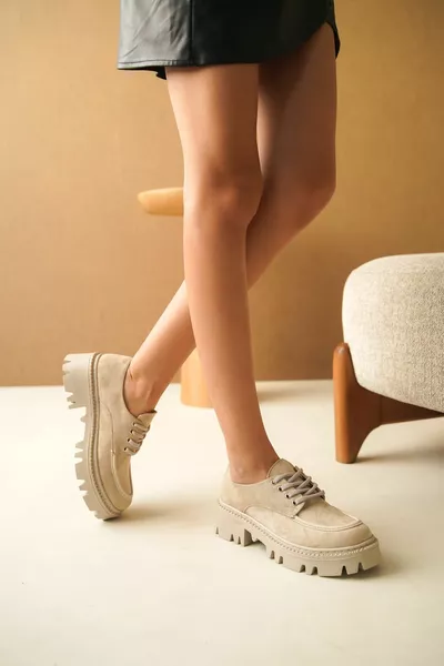 حذاء نونو لوفر برباط نسائي - جلد الغزال