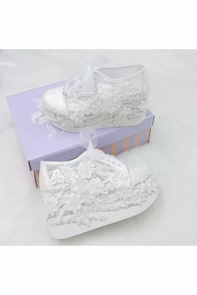  cm Spitzendesign gepolsterter Absatz bequeme Brautkleid Schuhe Aslı acar