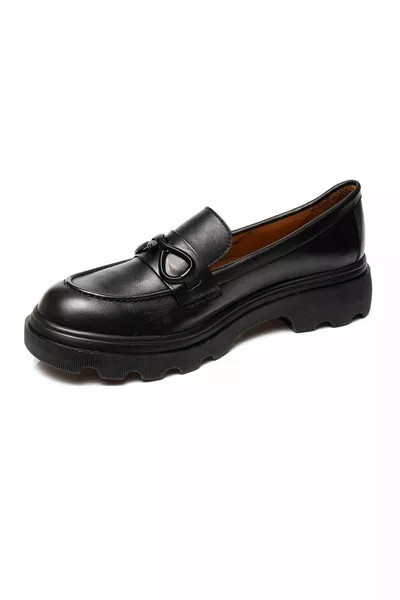 Damen Schwarz Echtleder Loafer Schuhe 